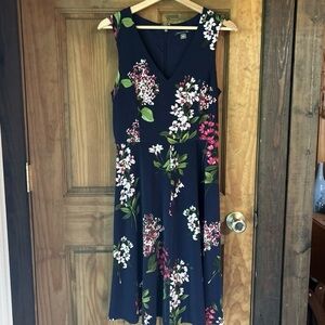 Tommy Hilfiger Navy Floral Belted Sleeveless Midi Dress
